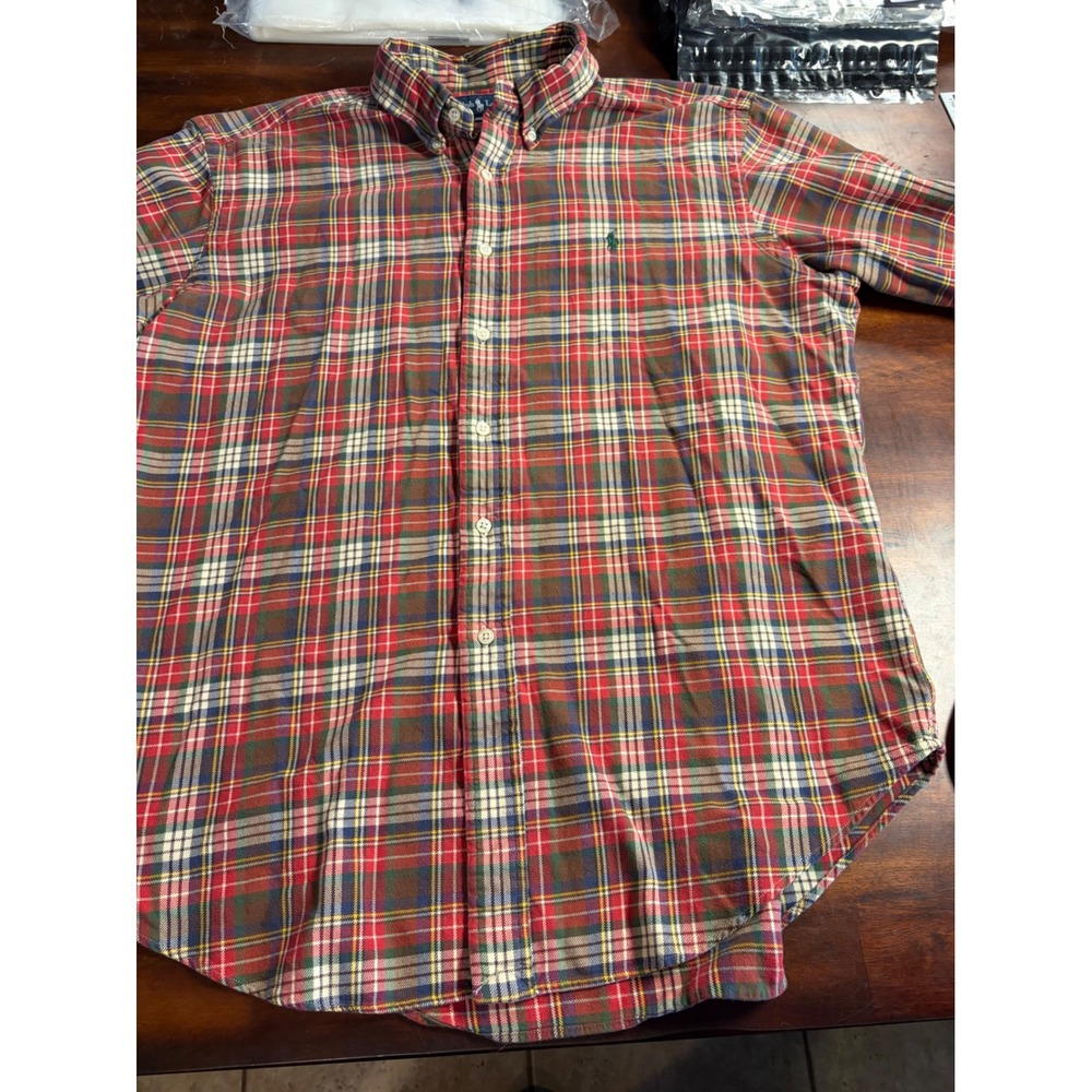 Polo Ralph Lauren Mens XL Classic Fit Plaid Button Down Shirt Red Green Cotton